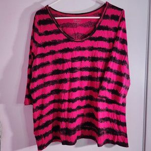 Relativity hot pink and black striped 3/4 sleeve tshirt size 2X